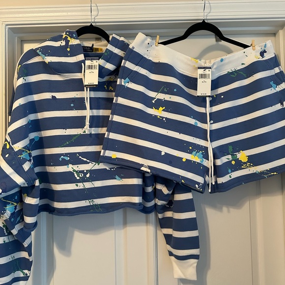 Ralph Lauren Striped Hoodie and Shorts Set with Paint...